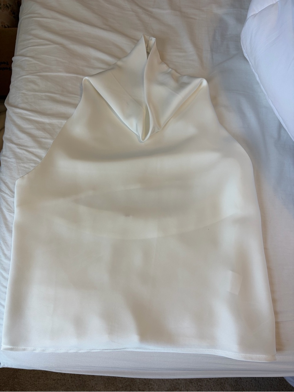 White Cowl Neck Satin Women's Top